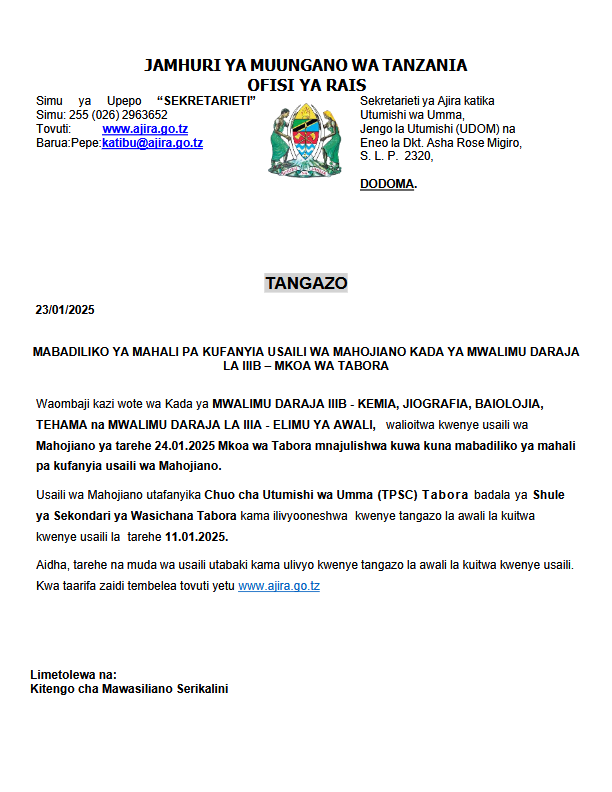 Mabadiliko ya Usaili Kada za Ualimu 2025