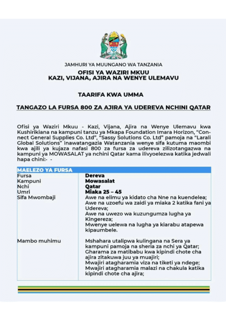 Ajira Mpya 800 Mkapa Foundation, TAESA Nafasi za Kazi