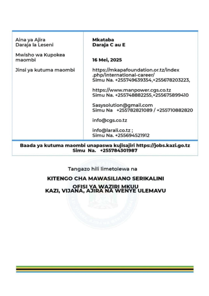 Ajira Mpya Mkapa Foundation, TAESA Nafasi za Kazi 800 2025